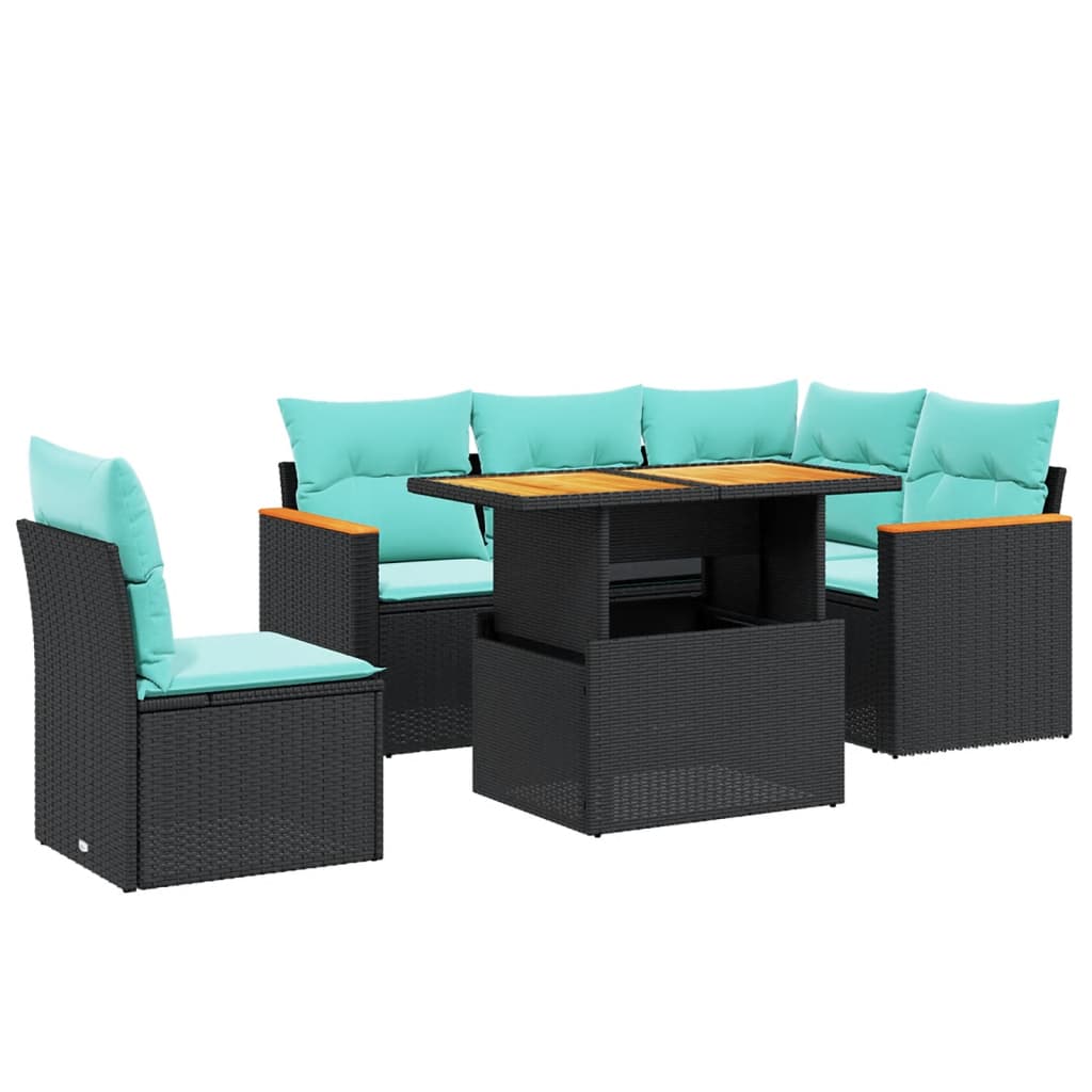 6-tlg. Garten-Sofagarnitur mit Kissen Schwarz Poly Rattan