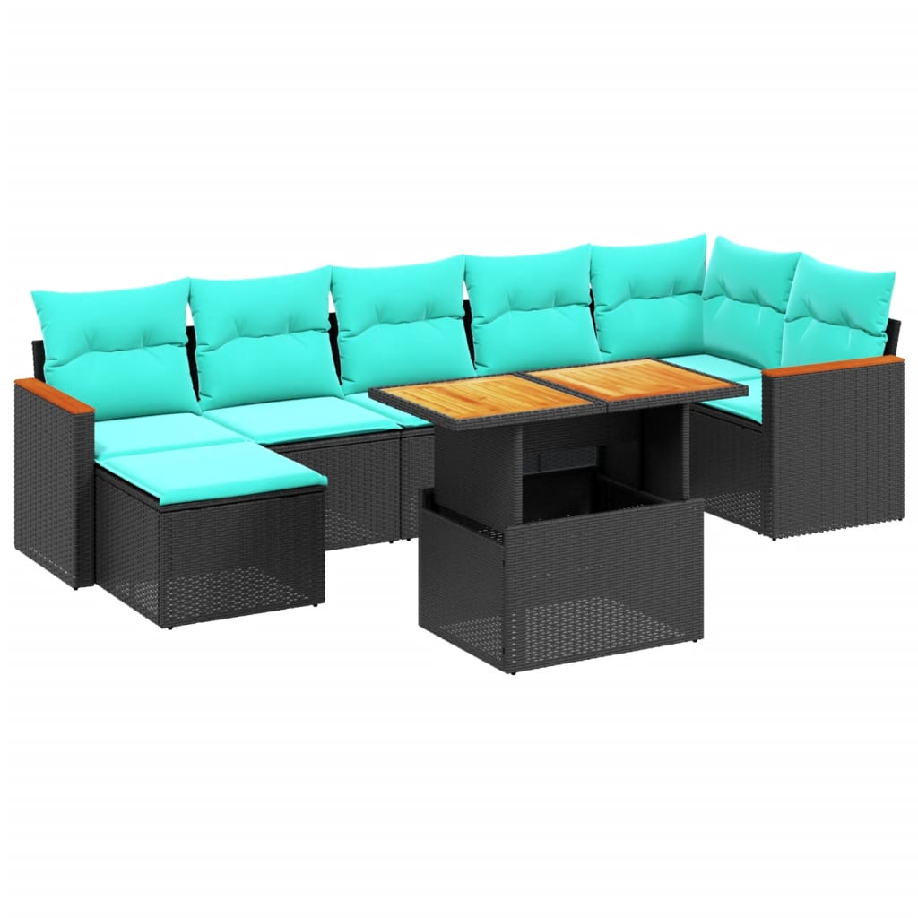 8-tlg. Garten-Sofagarnitur mit Kissen Schwarz Poly Rattan