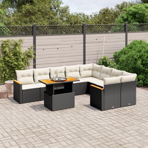 vidaXL 10-tlg. Garten-Sofagarnitur mit Kissen Schwarz Poly Rattan