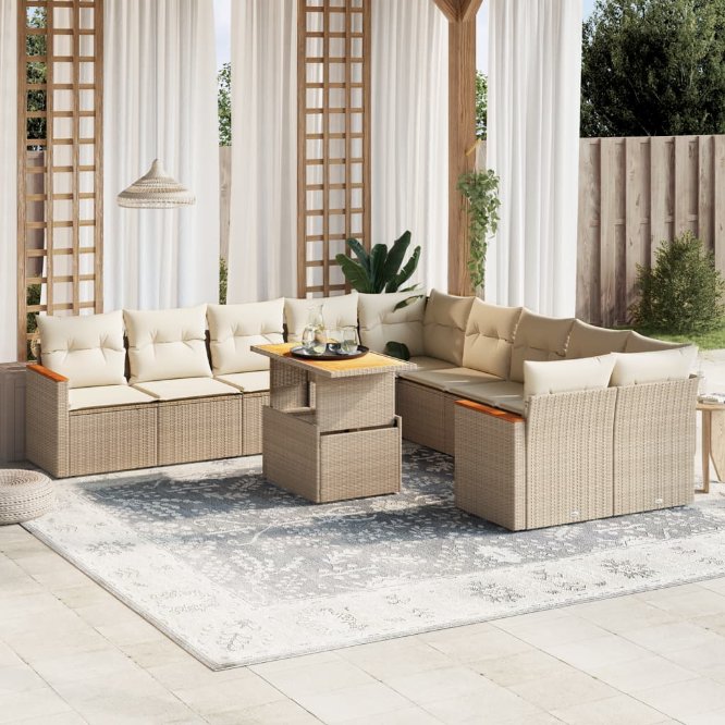 vidaXL 11-tlg. Garten-Sofagarnitur mit Kissen Schwarz Poly Rattan