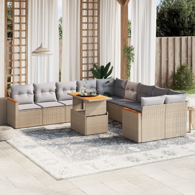 vidaXL 11-tlg. Garten-Sofagarnitur mit Kissen Schwarz Poly Rattan