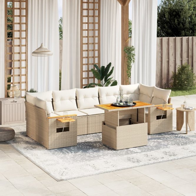 8-tlg. Garten-Sofagarnitur mit Kissen Schwarz Poly Rattan