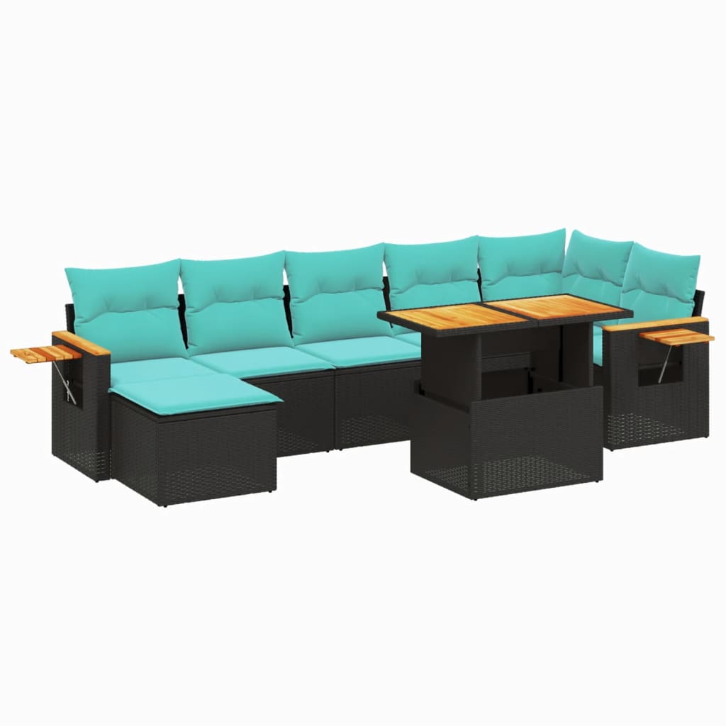 8-tlg. Garten-Sofagarnitur mit Kissen Schwarz Poly Rattan