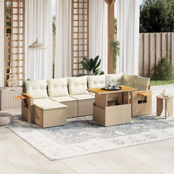 8-tlg. Garten-Sofagarnitur mit Kissen Schwarz Poly Rattan