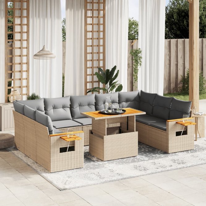 vidaXL 11-tlg. Garten-Sofagarnitur mit Kissen Schwarz Poly Rattan