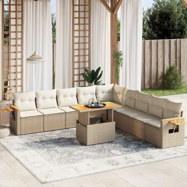 vidaXL 11-tlg. Garten-Sofagarnitur mit Kissen Schwarz Poly Rattan