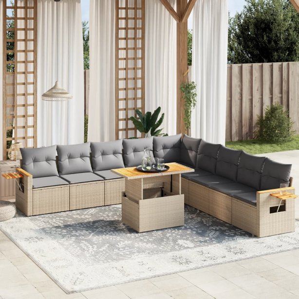vidaXL 11-tlg. Garten-Sofagarnitur mit Kissen Schwarz Poly Rattan