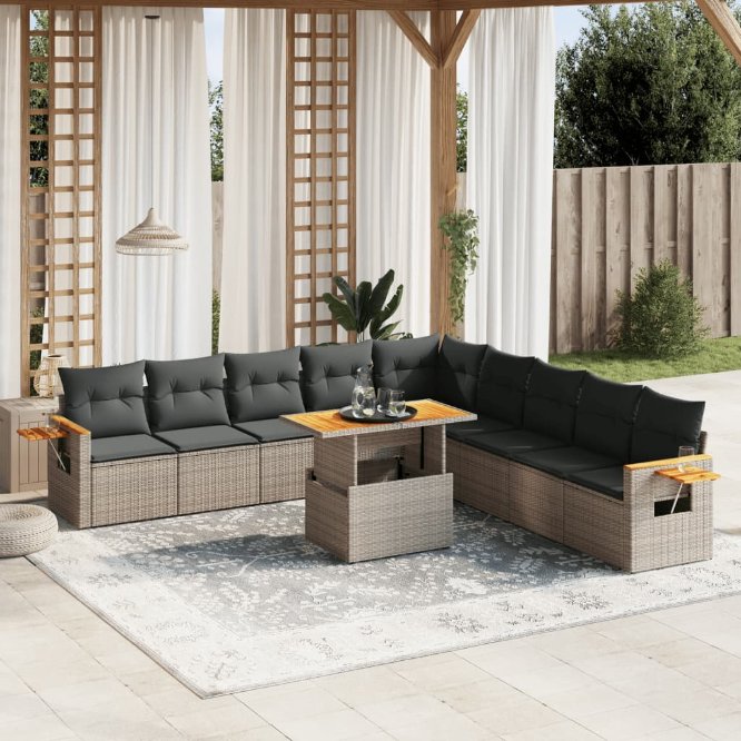 vidaXL 11-tlg. Garten-Sofagarnitur mit Kissen Schwarz Poly Rattan