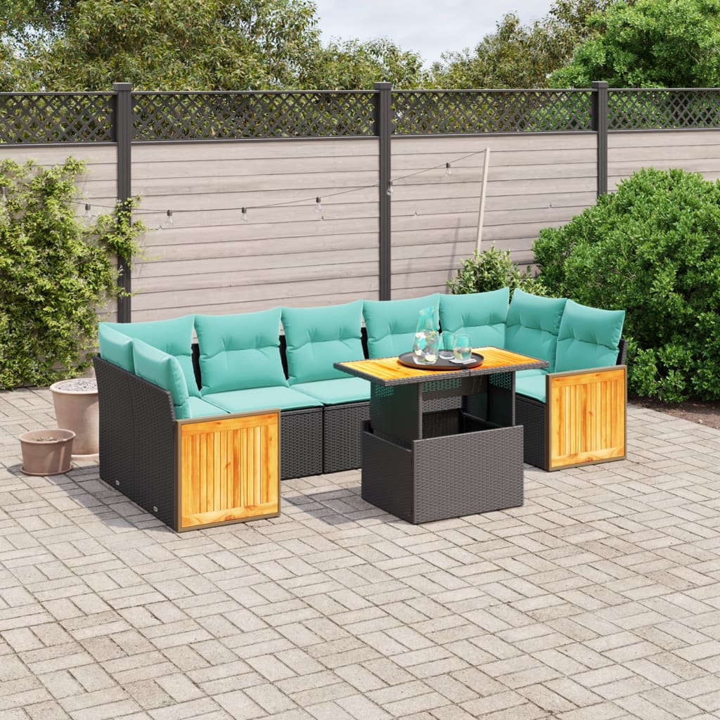 8-tlg. Garten-Sofagarnitur mit Kissen Schwarz Poly Rattan