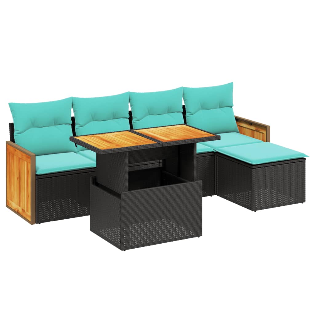 6-tlg. Garten-Sofagarnitur mit Kissen Schwarz Poly Rattan