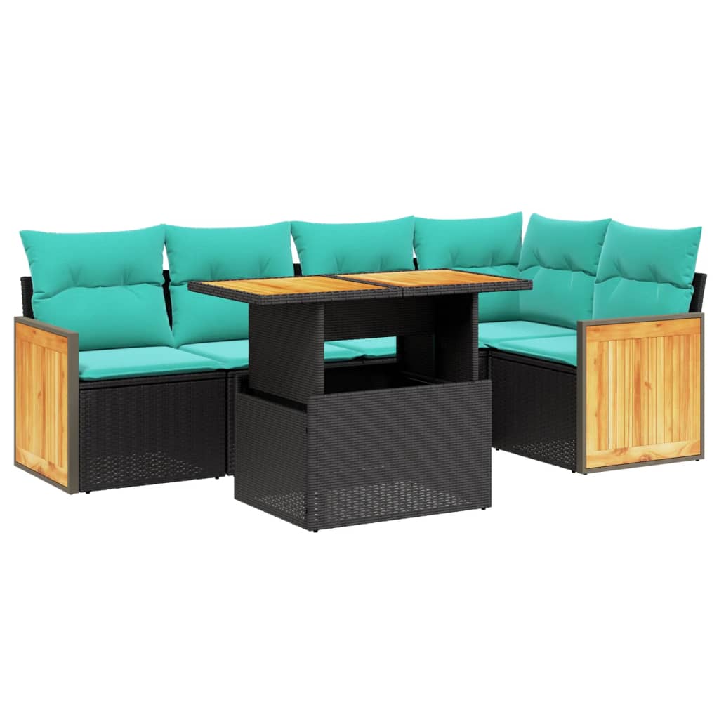 6-tlg. Garten-Sofagarnitur mit Kissen Schwarz Poly Rattan