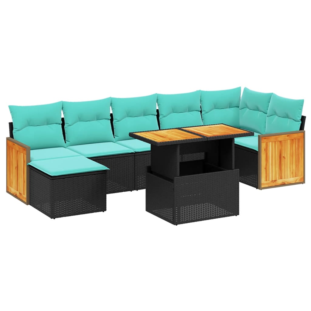 8-tlg. Garten-Sofagarnitur mit Kissen Schwarz Poly Rattan