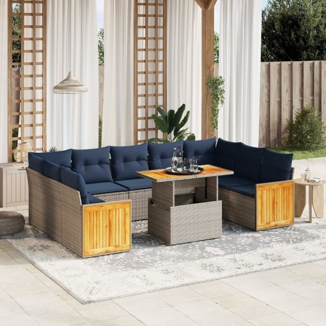 vidaXL 10-tlg. Garten-Sofagarnitur mit Kissen Schwarz Poly Rattan