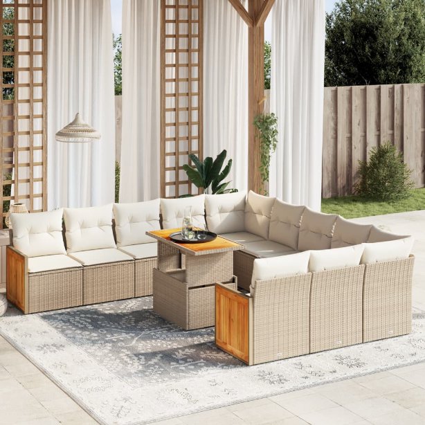 vidaXL 11-tlg. Garten-Sofagarnitur mit Kissen Schwarz Poly Rattan
