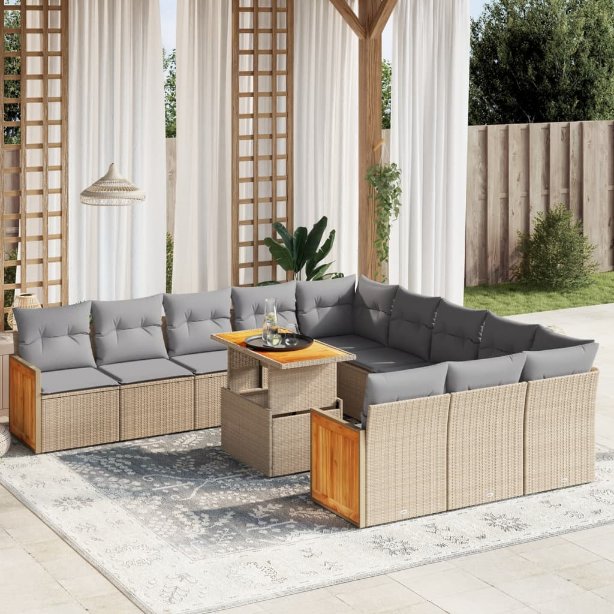 vidaXL 11-tlg. Garten-Sofagarnitur mit Kissen Schwarz Poly Rattan