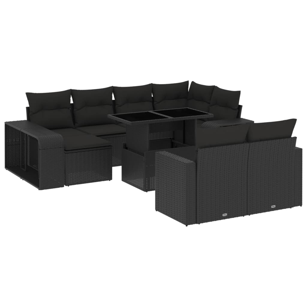 vidaXL 11-tlg. Garten-Sofagarnitur mit Kissen Schwarz Poly Rattan