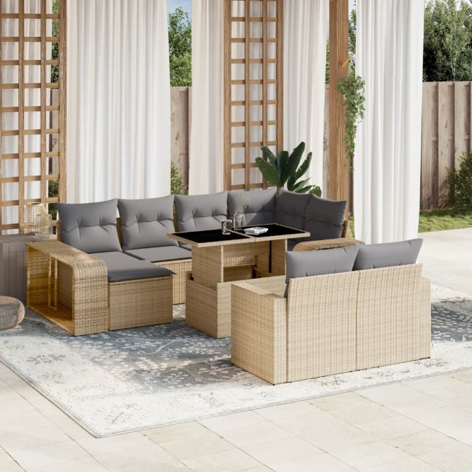 vidaXL 11-tlg. Garten-Sofagarnitur mit Kissen Schwarz Poly Rattan