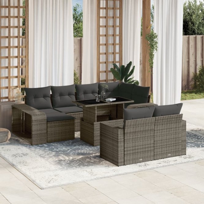 vidaXL 11-tlg. Garten-Sofagarnitur mit Kissen Schwarz Poly Rattan