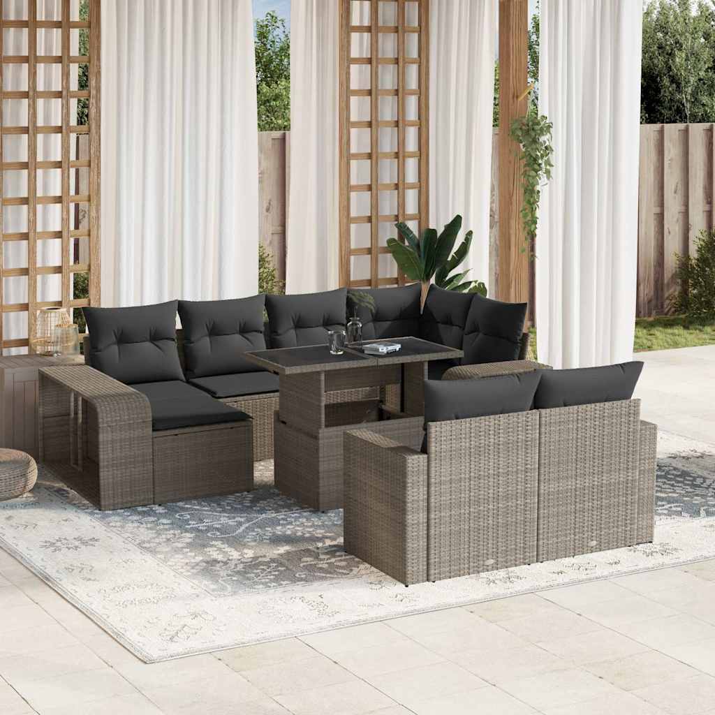 vidaXL 11-tlg. Garten-Sofagarnitur mit Kissen Schwarz Poly Rattan