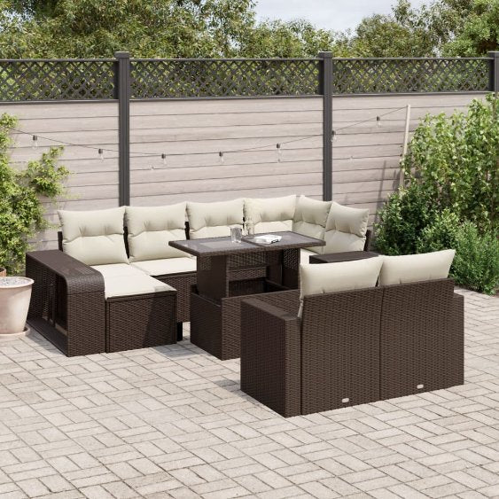 vidaXL 11-tlg. Garten-Sofagarnitur mit Kissen Schwarz Poly Rattan