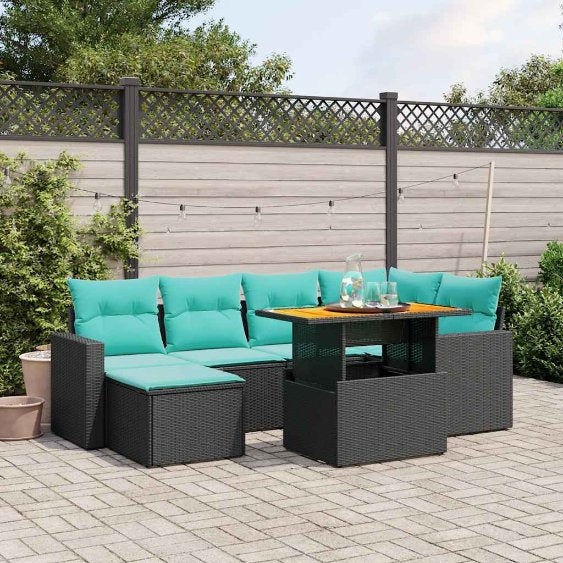 vidaXL 11-tlg. Garten-Sofagarnitur mit Kissen Schwarz Poly Rattan