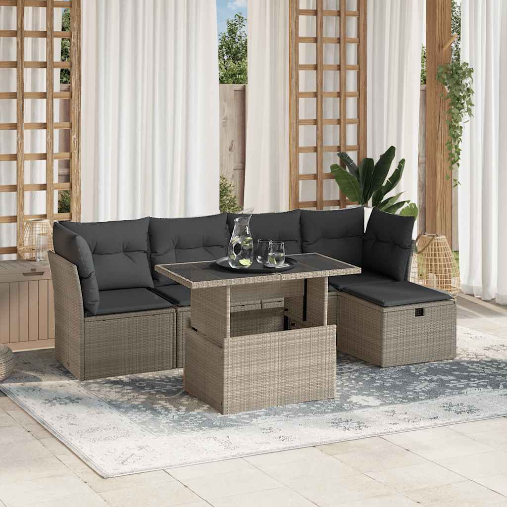 6-tlg. Garten-Sofagarnitur mit Kissen Schwarz Poly Rattan