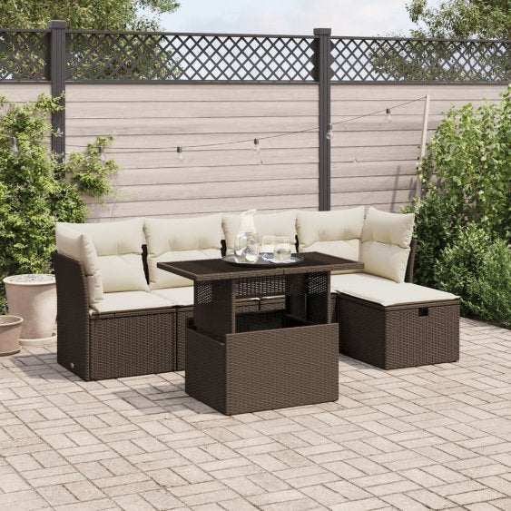 6-tlg. Garten-Sofagarnitur mit Kissen Schwarz Poly Rattan
