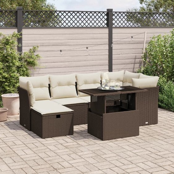 7-tlg. Garten-Sofagarnitur mit Kissen Schwarz Poly Rattan