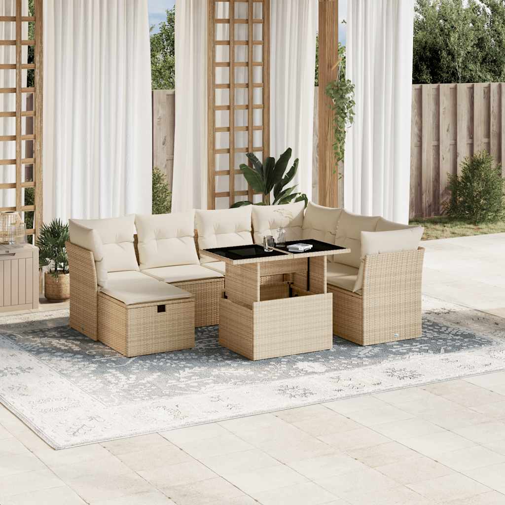 8-tlg. Garten-Sofagarnitur mit Kissen Schwarz Poly Rattan