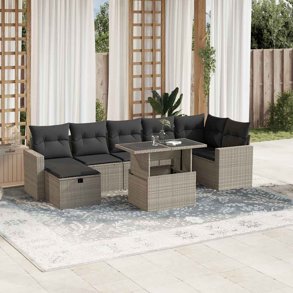 8-tlg. Garten-Sofagarnitur mit Kissen Schwarz Poly Rattan