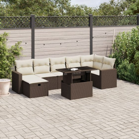 8-tlg. Garten-Sofagarnitur mit Kissen Schwarz Poly Rattan