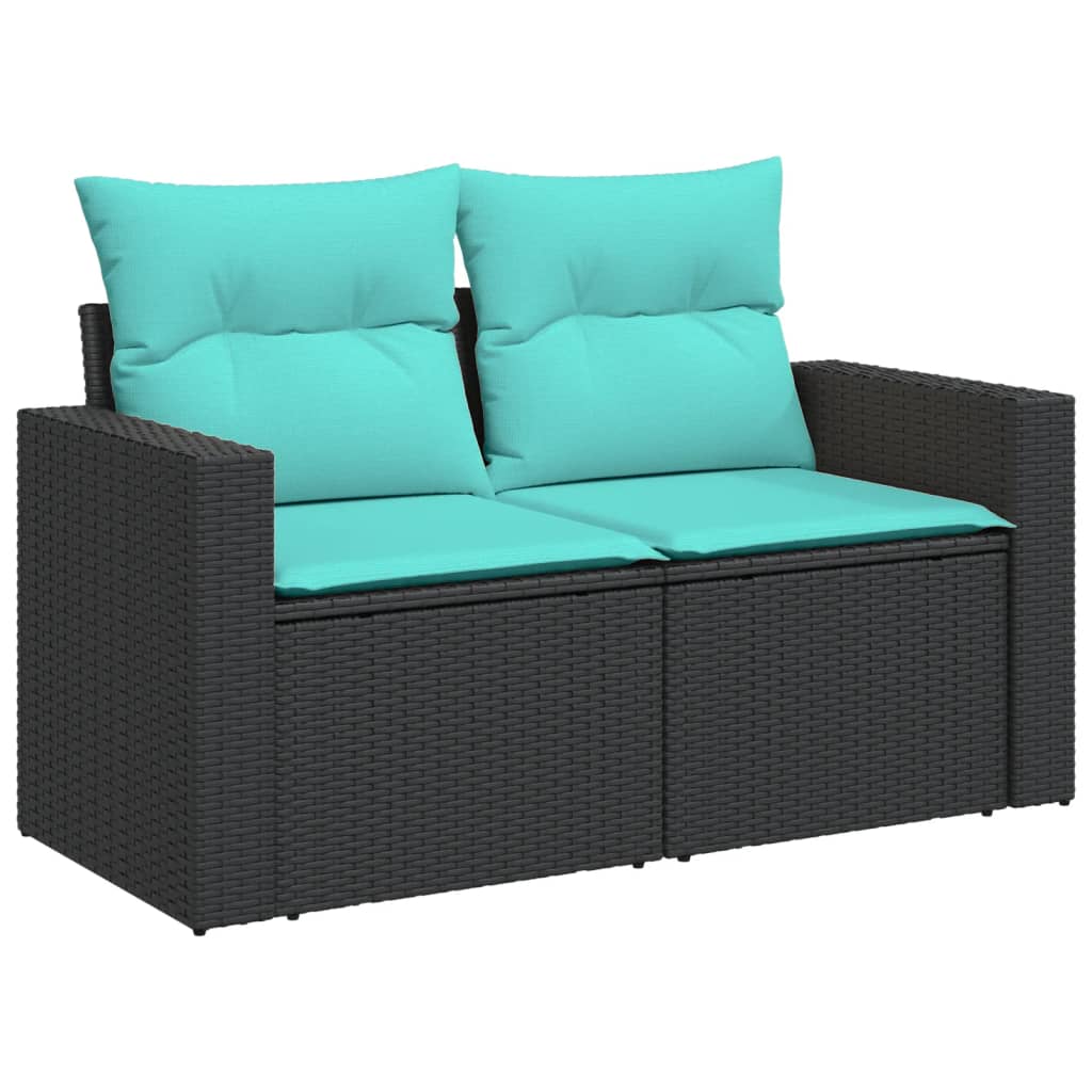 8-teiliges Gartensofa-Set mit Kissen, schwarzes Polyrattan
