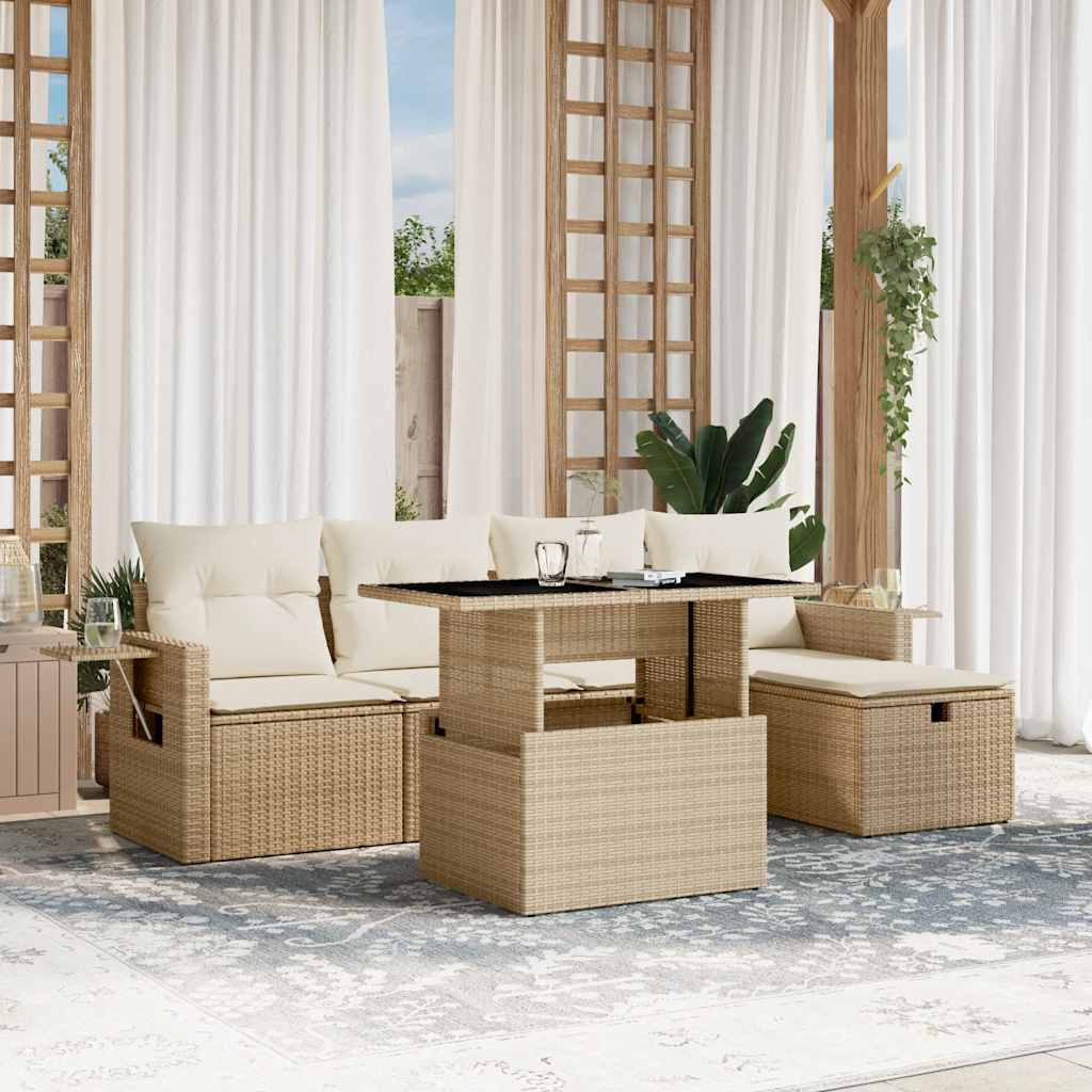 6-tlg. Garten-Sofagarnitur mit Kissen Schwarz Poly Rattan