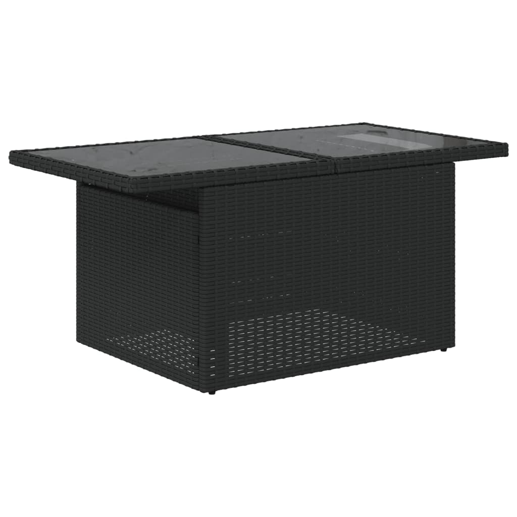 7-teiliges Gartensofa-Set mit Kissen, schwarzes Polyrattan