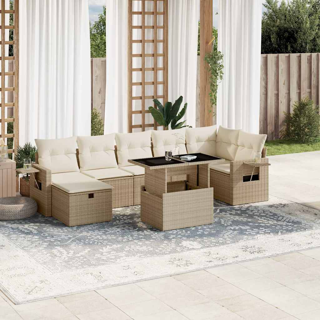 8-tlg. Garten-Sofagarnitur mit Kissen Schwarz Poly Rattan