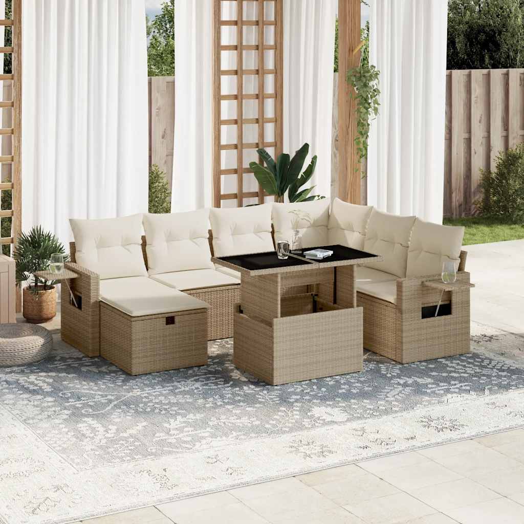 8-tlg. Garten-Sofagarnitur mit Kissen Schwarz Poly Rattan