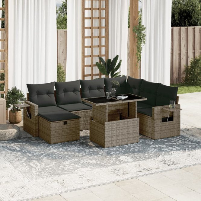 8-tlg. Garten-Sofagarnitur mit Kissen Schwarz Poly Rattan