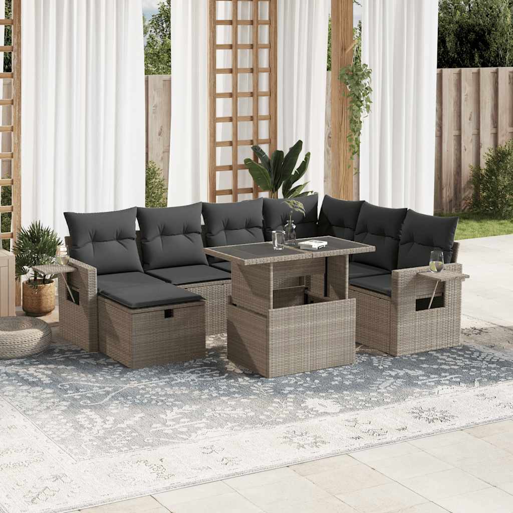 8-tlg. Garten-Sofagarnitur mit Kissen Schwarz Poly Rattan