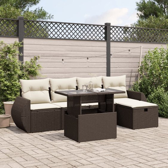 6-tlg. Garten-Sofagarnitur mit Kissen Schwarz Poly Rattan