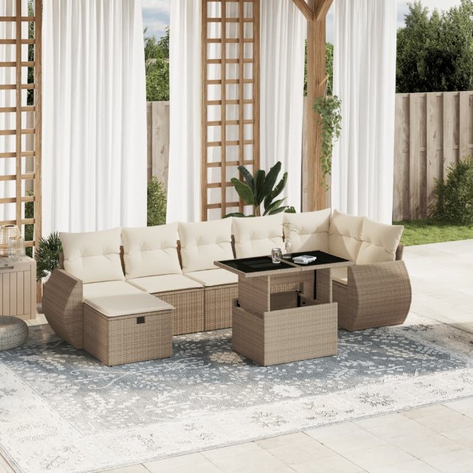 8-tlg. Garten-Sofagarnitur mit Kissen Schwarz Poly Rattan