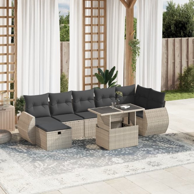8-tlg. Garten-Sofagarnitur mit Kissen Schwarz Poly Rattan