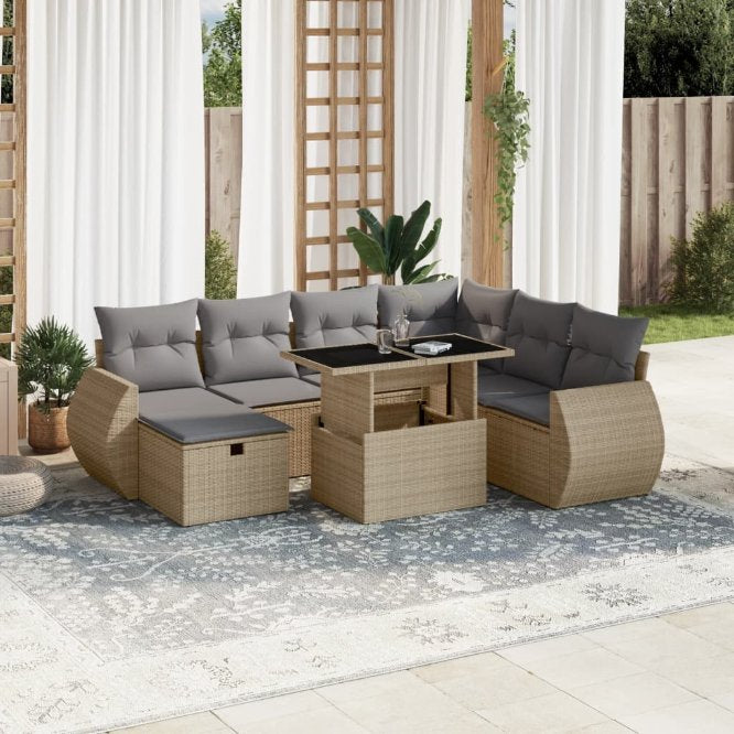 8-tlg. Garten-Sofagarnitur mit Kissen Schwarz Poly Rattan