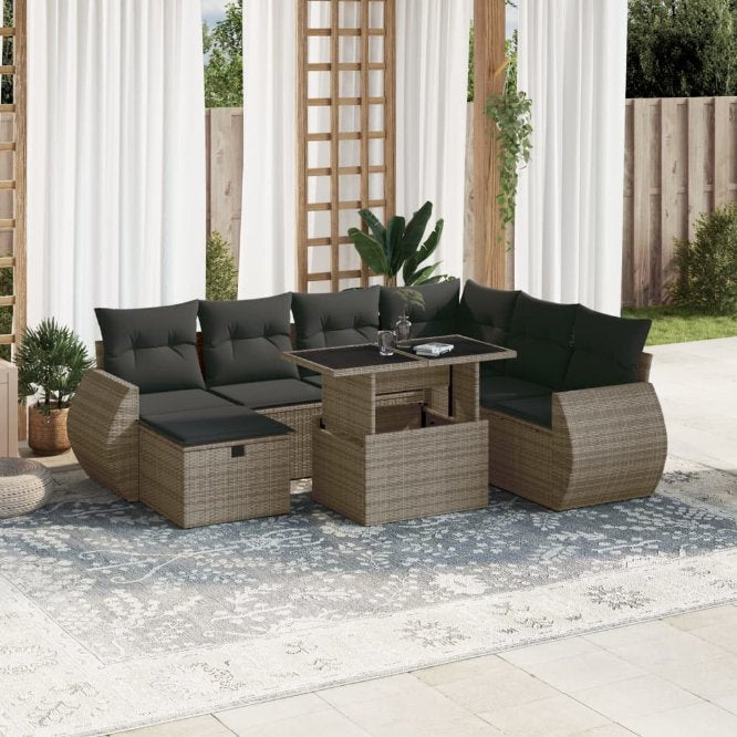 8-tlg. Garten-Sofagarnitur mit Kissen Schwarz Poly Rattan