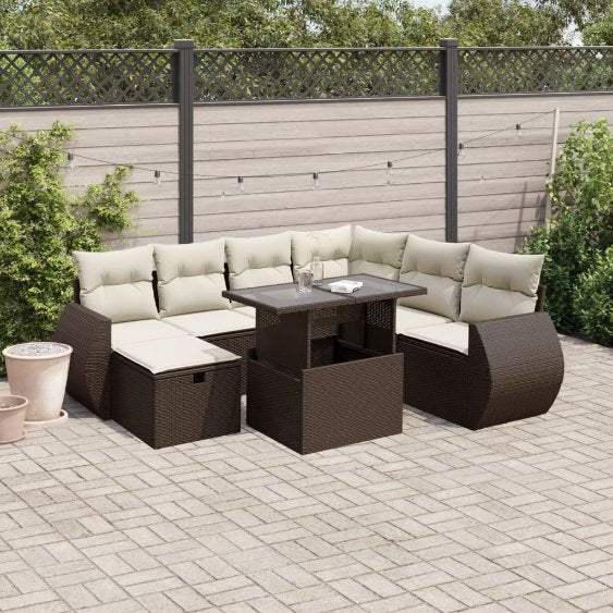 8-tlg. Garten-Sofagarnitur mit Kissen Schwarz Poly Rattan