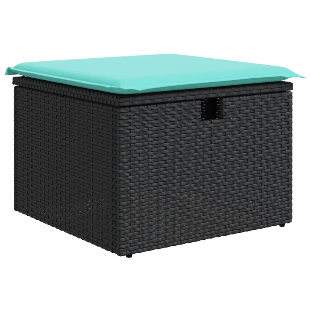 9-teiliges Gartensofa-Set mit Kissen, schwarzes Polyrattan