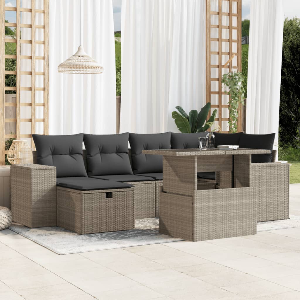 7-tlg. Garten-Sofagarnitur mit Kissen Schwarz Poly Rattan