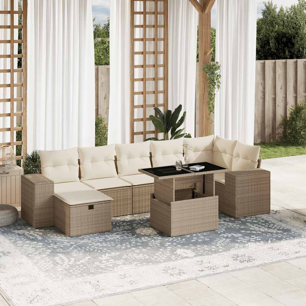 8-tlg. Garten-Sofagarnitur mit Kissen Schwarz Poly Rattan