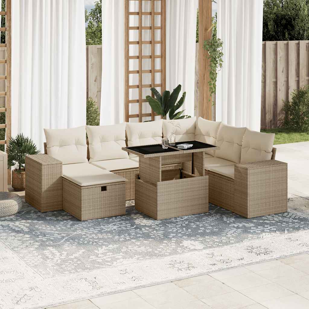 8-tlg. Garten-Sofagarnitur mit Kissen Schwarz Poly Rattan