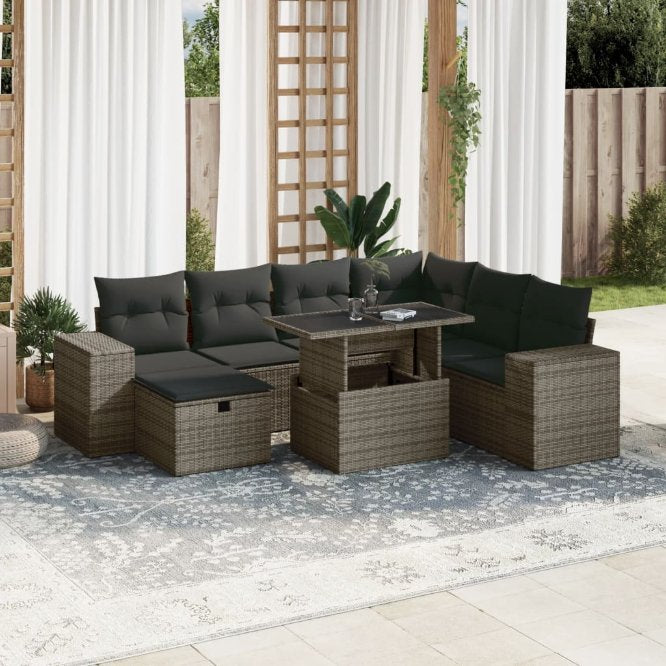 8-tlg. Garten-Sofagarnitur mit Kissen Schwarz Poly Rattan
