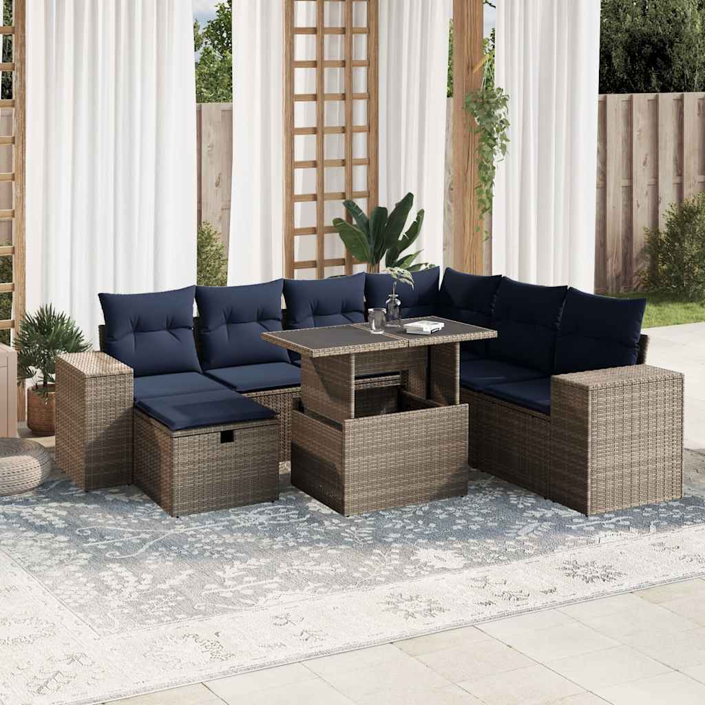 8-teiliges Gartensofa-Set mit Kissen, schwarzes Polyrattan